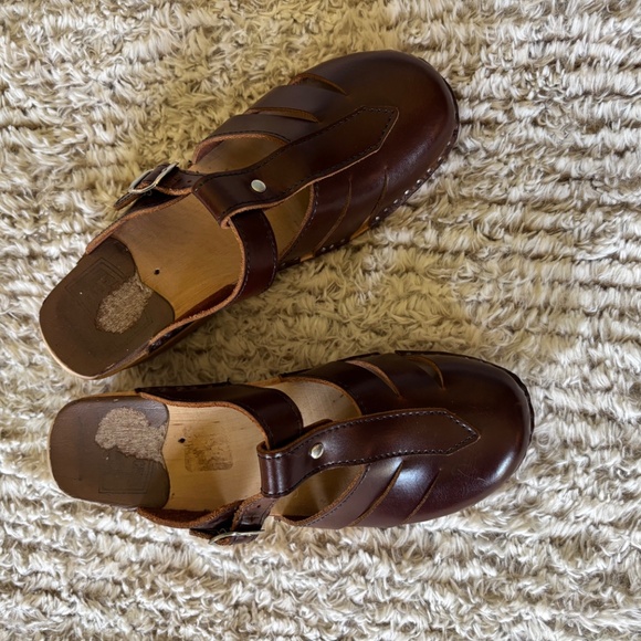 Troentorp Brown Leather Slip On Clogs Size 38 US 7.5 - Picture 3 of 7